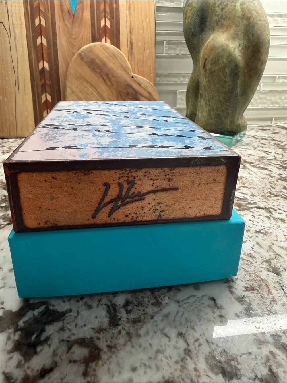 Houston Llew Blue Bird Silhouette Glass Art Tile